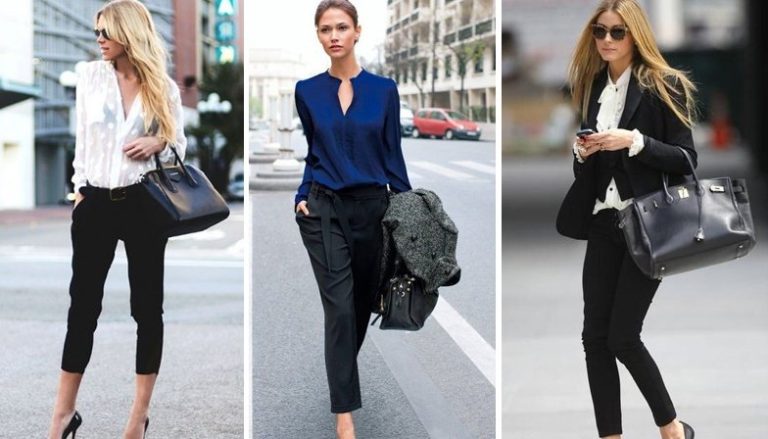 Tres looks de mujer que combinan pantalones negros con distintas blusas