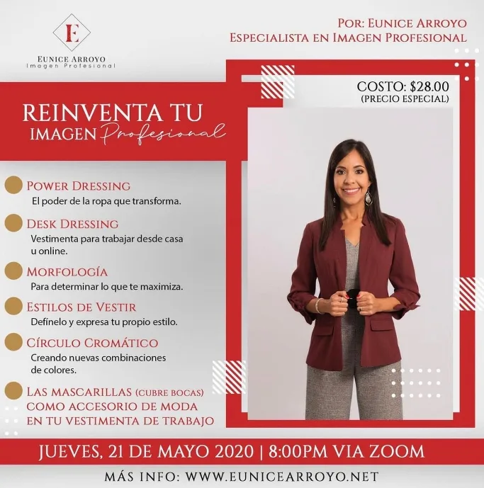 Flyer del taller Reinventa tu Imagen Profesional con Eunice Arroyo